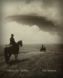 Traverse City, Michigan - Alien Flying Saucer Appears - Vintage Style Agriculture Cryptid Photo