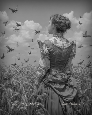 Traverse City, Michigan - Observing the Locus Swarm - Vintage Style Agriculture Cryptid Photo