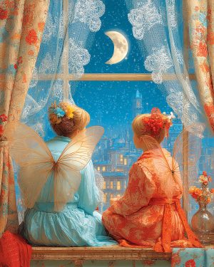 Two Fairies Watch For Thei Friend to Arrive - Faires Art Print