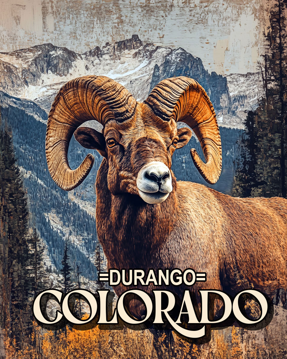 Vintage Bighorn Sheep Ram -  Durango Souvenir Art Print