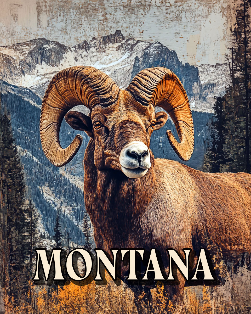 Vintage Bighorn Sheep Ram -  Montana Souvenir Art Print