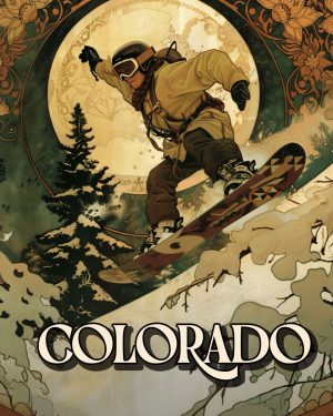 Vintage Nouveau Snowboarder - Colorado Souvenir Art Print