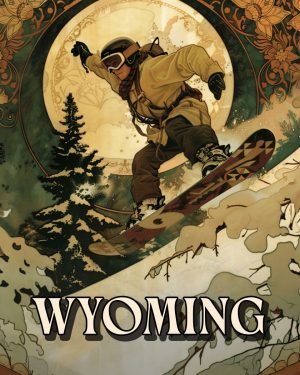 Vintage Nouveau Snowboarder -  Wyoming Souvenir Art Print