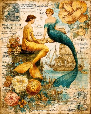 Vintage Style Mixed Media Mermaids