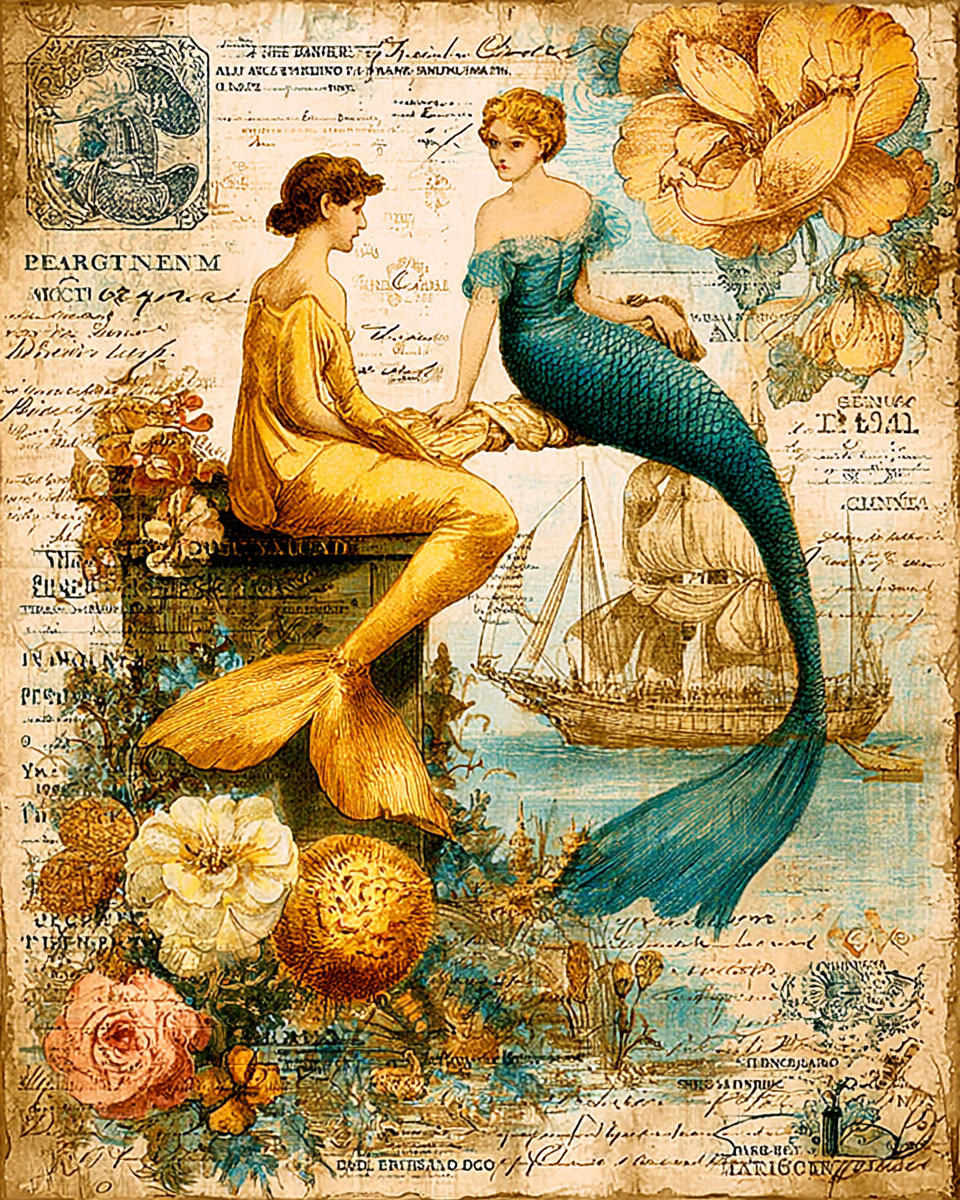 Vintage Style Mixed Media Mermaids