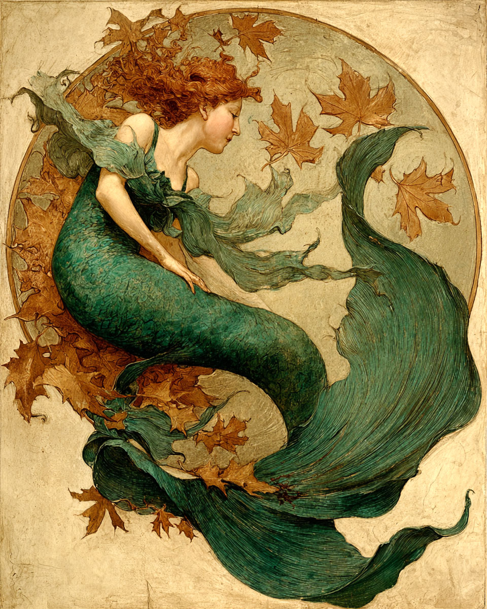 Vintage Style Nouveau Mermaid Wall Art Print