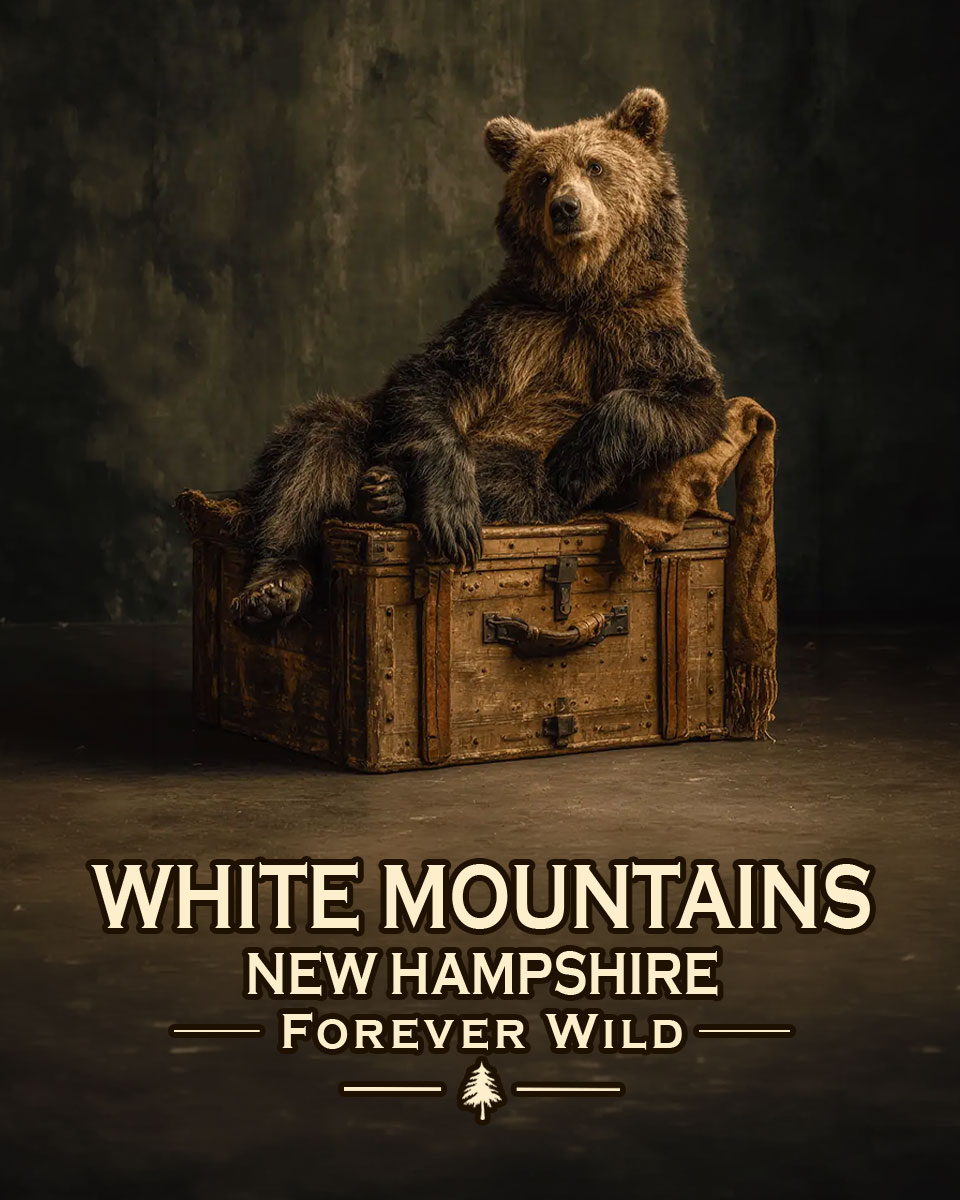 White Mountains, New Hampshire  - Forever Wild - Black Bear Bear Posing on Luggage
