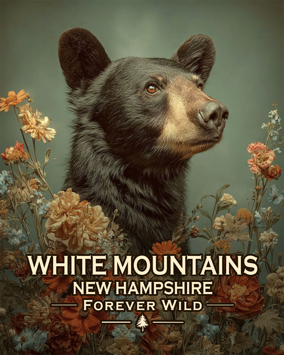 White Mountains, New Hampshire  - Forever Wild - Vintage Style Black Bear