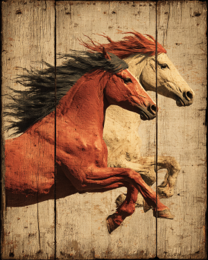 Wild Horses Painted on Wood