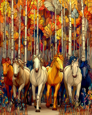 Wild Horses in Golden Aspens