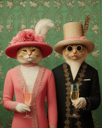 Couple of Cats from New Orleans - Funny Wine Art Print