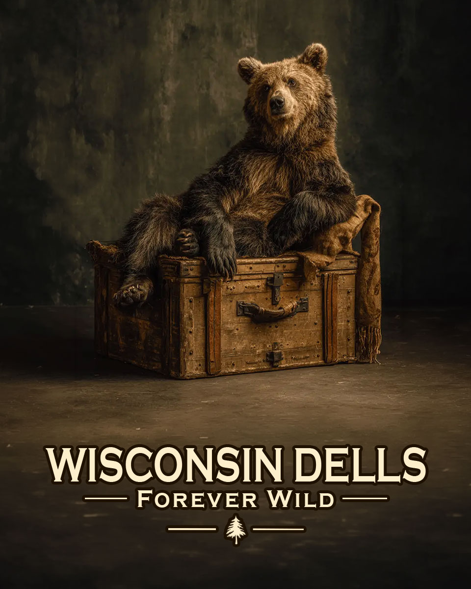 Wisconsin Dells  - Forever Wild - Black Bear Bear Posing on Luggage