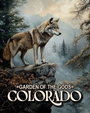 Wolf Resting on Cliff - Garden of the Gods Souvenir Art Print