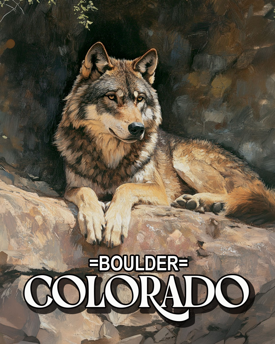 Wolf Resting on Cliff - Boulder Colorado Souvenir Art Print.jpg