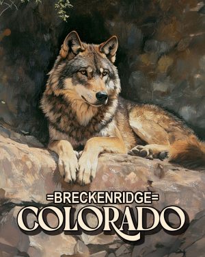 Wolf Resting on Cliff - Breckenridge, Colorado Souvenir Art Print