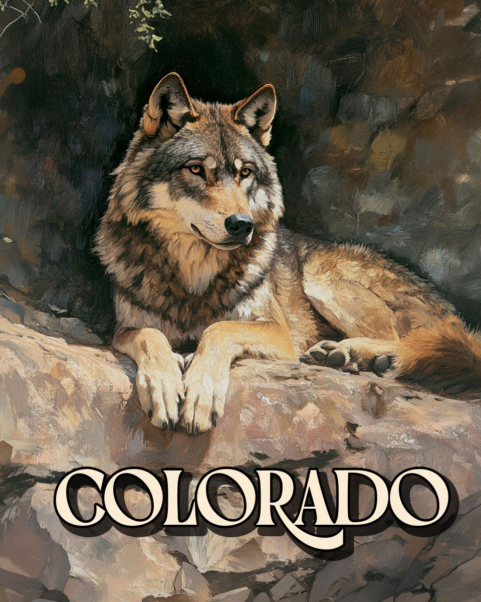 Wolf Resting on Cliff - Colorado Souvenir Art Print