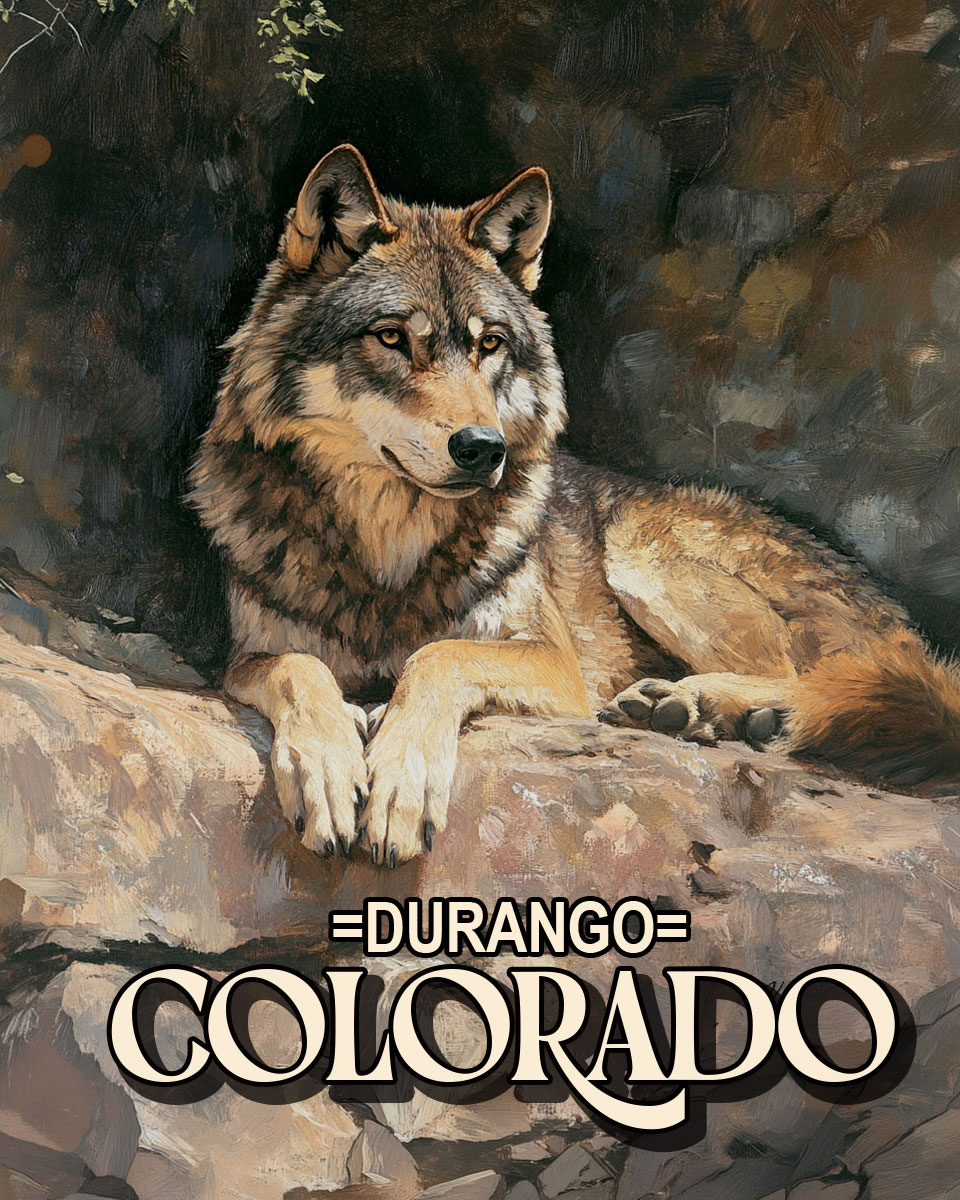 Wolf Resting on Cliff -  Durango Souvenir Art Print