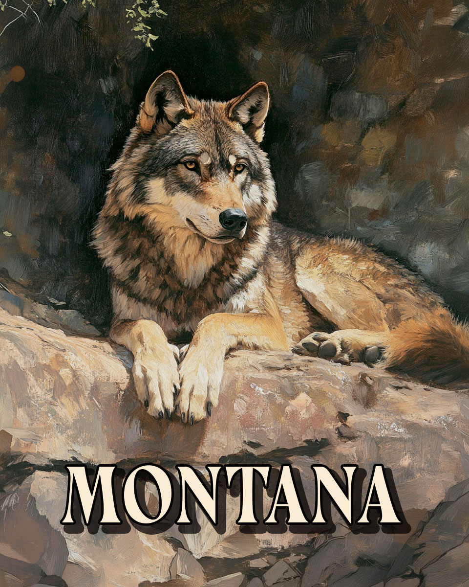 Wolf Resting on Cliff -  Montana Souvenir Art Print