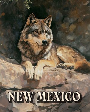 Wolf Resting on Cliff -  New Mexico Souvenir Art Print