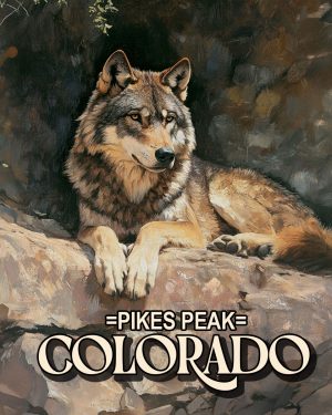 Wolf Resting on Cliff -  Pikes Peak Souvenir Art Print