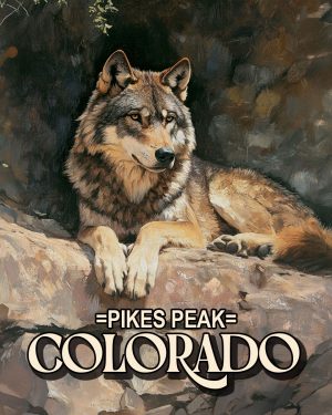 Wolf Resting on Cliff -  Pikes Peak Souvenir Art Print
