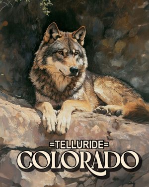 Wolf Resting on Cliff -  Telluride Souvenir Art Print