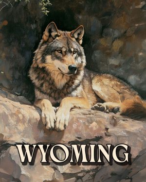Wolf Resting on Cliff -  Wyoming Souvenir Art Print