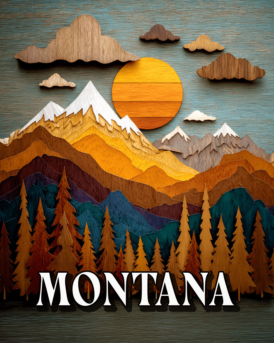 Wood Relief Sunset -  Montana Souvenir Art Print
