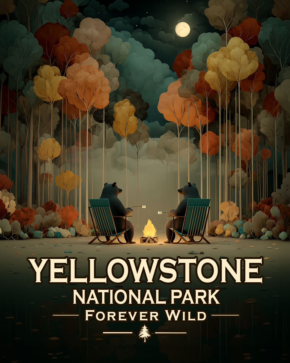 Yellowstone National Park - Forever Wild - Black Bears Roasting Marshmallows