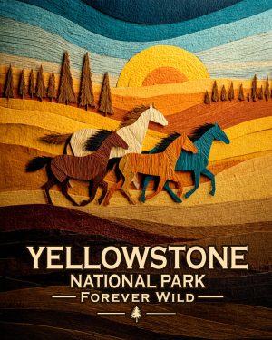 Yellowstone National Park - Forever Wild Horse Scene Souvenir Art Print