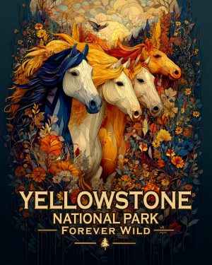 Yellowstone National Park - Forever Wild Horses Souvenir Art Print