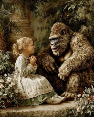 Young Fairy Sharing a Joke with Bigfoot - Faires Art Print