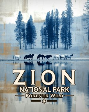 Zion National Park Utah - Forever Wild Horse Herd Souvenir Art Print