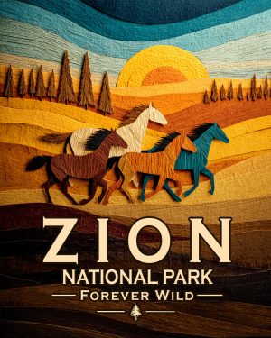 Zion National Park Utah - Forever Wild Horse Scene Souvenir Art Print