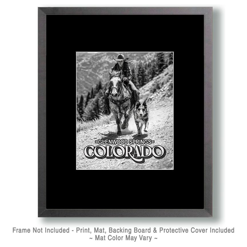 Antique Style Cowgirl and Dog - Glenwood Springs Souvenir Art Print - Image 2