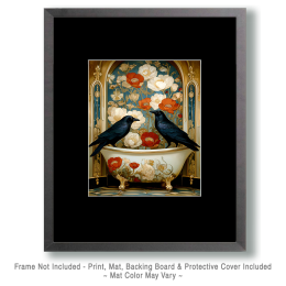Two Ravens Sitting on Bathtub - Funny Bathroom Art
