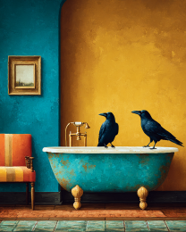 Ravens on Bathtub - Funny Bathroom Art Print
