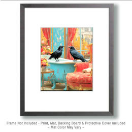 Ravens on a Bathtub by a Window - Funny Bathroom Art