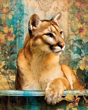 Mountain Lion Getting Out of Bathtub - Funny Bathroom Art Print