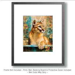 Mountain Lion Getting Out of Bathtub - Funny Bathroom Art