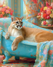Mountain Lion Lounging in a Bathtub - Funny Bathroom Art Print