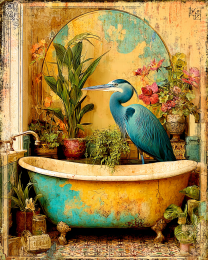 Great Blue Heron Wall Art Behind Bathtub- Funny Bathroom Art Print