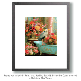 Great Blue Heron on Bathtub - Funny Bathroom Art