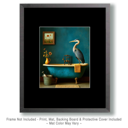 Great Blue Heron Standing in a Bathtub - Funny Bathroom Art