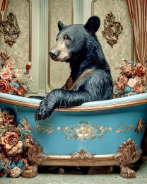 Black Bear Waiting for His Bath - Funny Bathroom Art Print