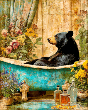 Black Bear Relaxing in a Bathtub - Funny Bathroom Art Print