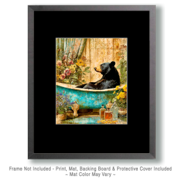 Black Bear Relaxing in a Bathtub - Funny Bathroom Art