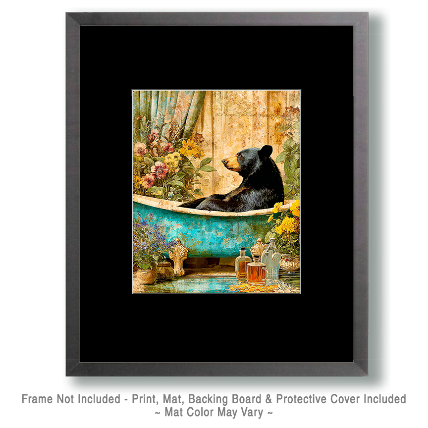 Black Bear Relaxing in a Bathtub - Funny Bathroom Art