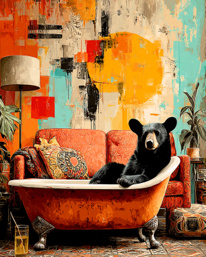 Black Bear Lounging in a Bathtub - Funny Bathroom Art Print