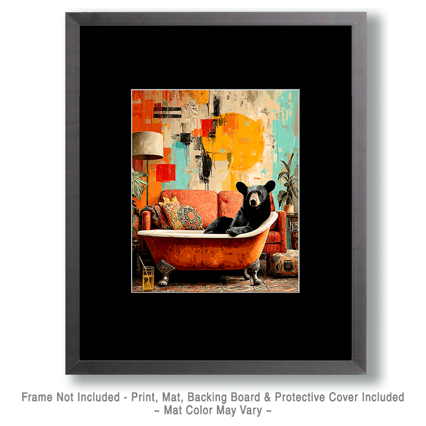 Black Bear Lounging in a Bathtub - Funny Bathroom Art